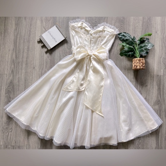 IVORY Vintage 80s Gunne sax sparkly tulle tube dress. Size 9. - Picture 5 of 10